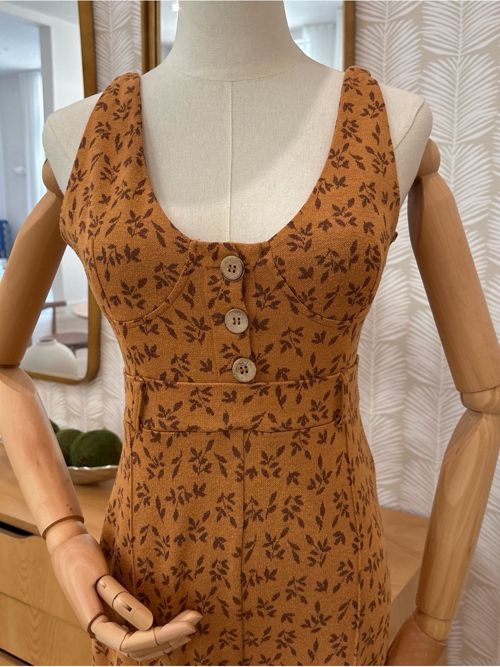 Free People Rust Floral Button-Front Wide-Leg Jumpsuit - Picture 4 of 7